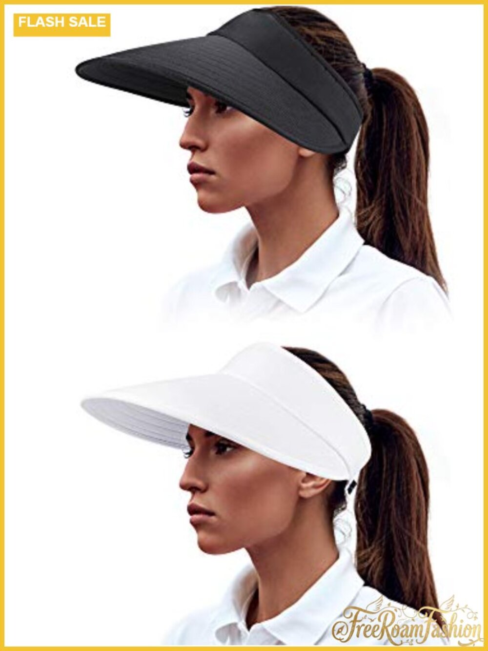 2 Pack Women Wide Brim Sun Visor Adjustable Foldable Polyester Golf Hat